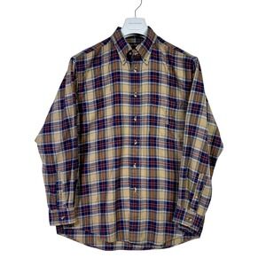 Nautica Plaid Shirt Tan Mens L Classic Soft Cotton Cozy Cabincore Quiet Luxury